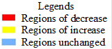 Legends
 Regions of decrease
 Regions of increase
 Regions unchanged
