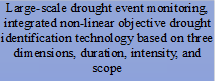 Large-scale drought event monitoring, integrated non-linear objective drought identification technology based on three dimensions, duration, intensity, and scope

 - 说明: 2