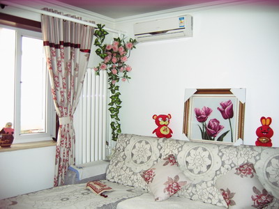 垂吊的花蔓装饰了暖气管